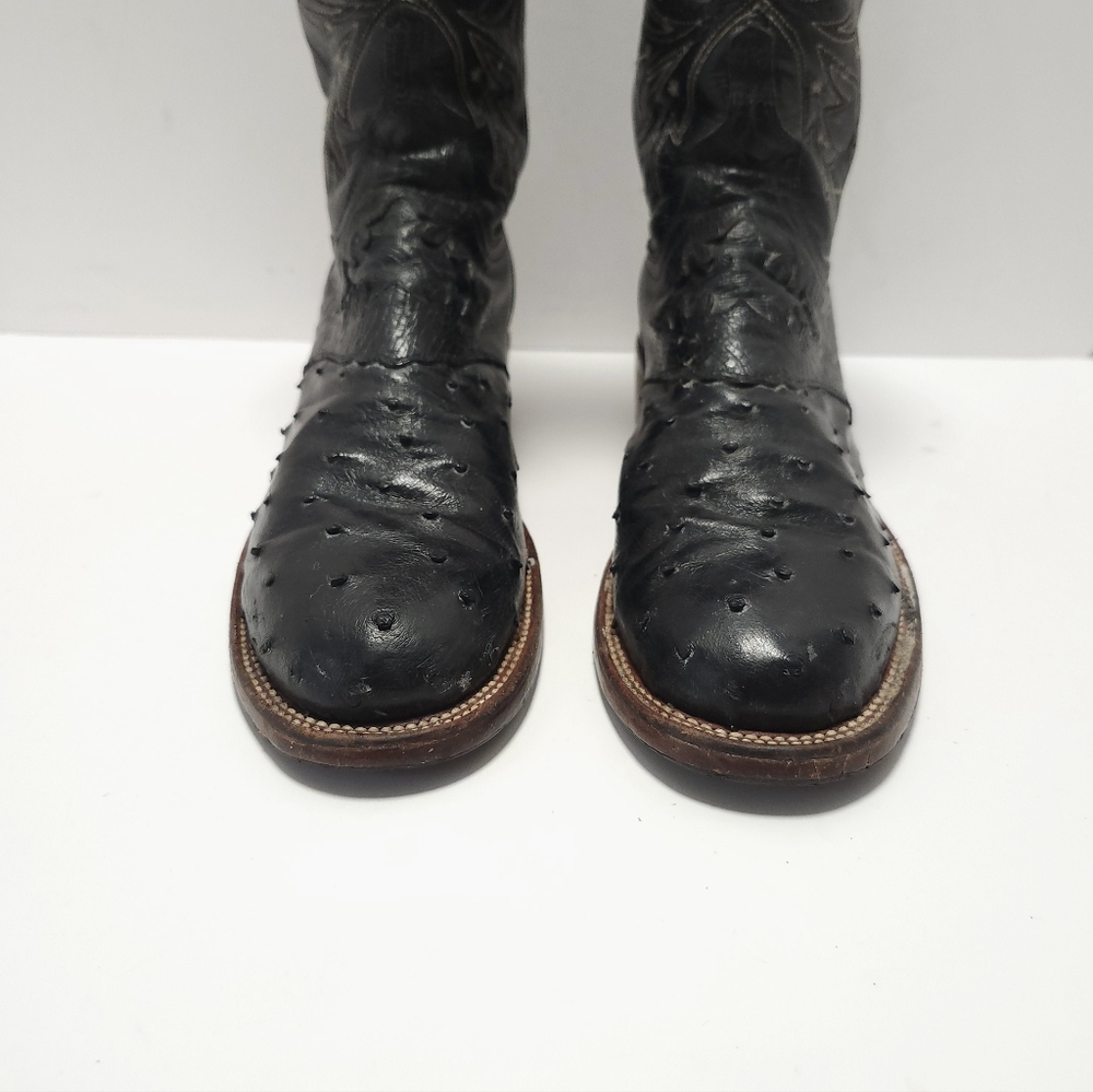 Lucchese 2000 Womens Ostrich Cowboy Boots Size 8.5 B Black Exotic - Picture 3 of 11